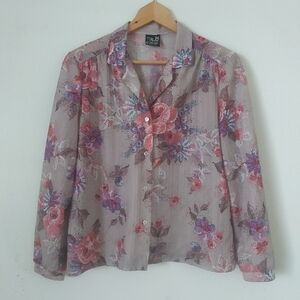 Vintage 1960s/70s Sheer Floral Blouse, Union Made